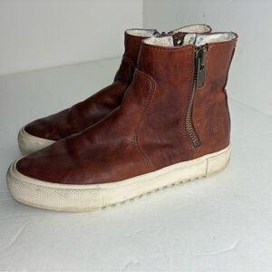FRYE WOMENS COGNAC GIA LUG 3470467 SHEARLING HIGH TOP LEATHER BOOTIES SIZE 8